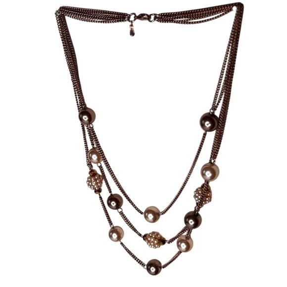 VINTAGE Stunning Layered Brown Pearl Necklace with Lobster Clasp - Picture 1 of 9